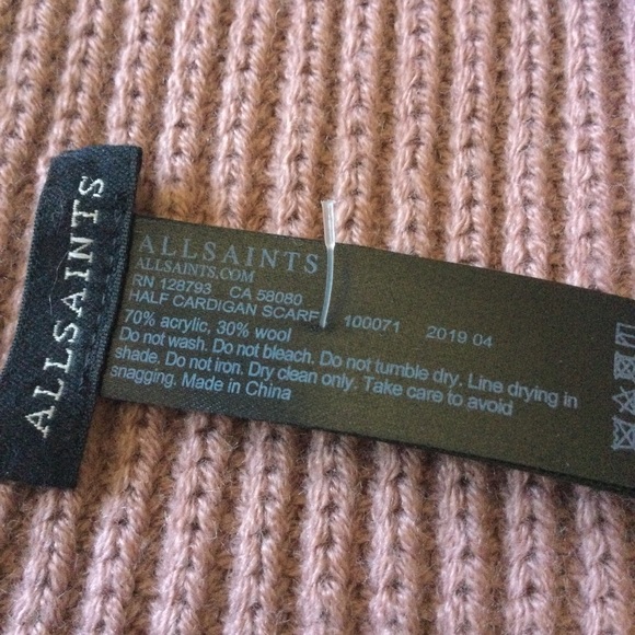 ALLSAINTS HALF CARDIGAN SCARF WOOL AND ACRYLIC SORRELL PINK NWOT